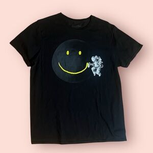 Black T-Shirt with Smiley and Astronaut Graphic